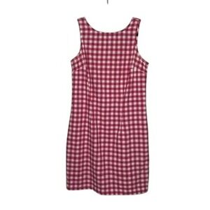 Expressions Gingham Shift Dress Womens Medium Pink White Cotton Sleeveless Retro